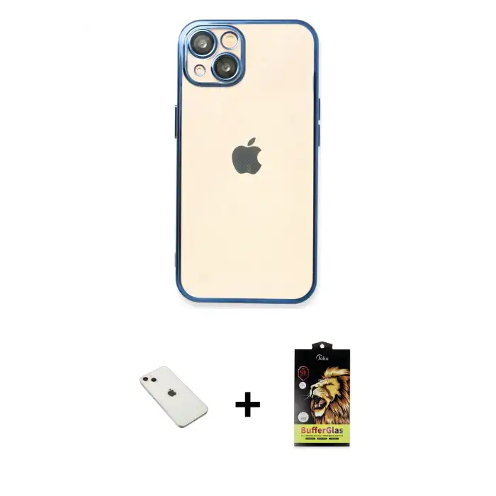 ieg™ iPhone 14 Kılıf Vadi Minimal - Siyah Buffer Cam Ekran Koruyucu + Diamond Kamera Lens - PE