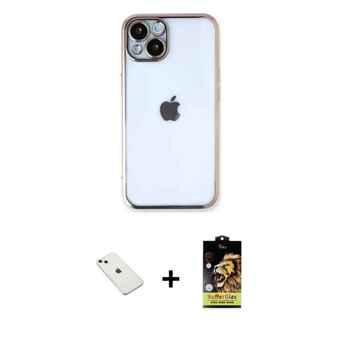 ieg™ iPhone 14 Kılıf Vadi Minimal - Siyah Buffer Cam Ekran Koruyucu + Diamond Kamera Lens - PE