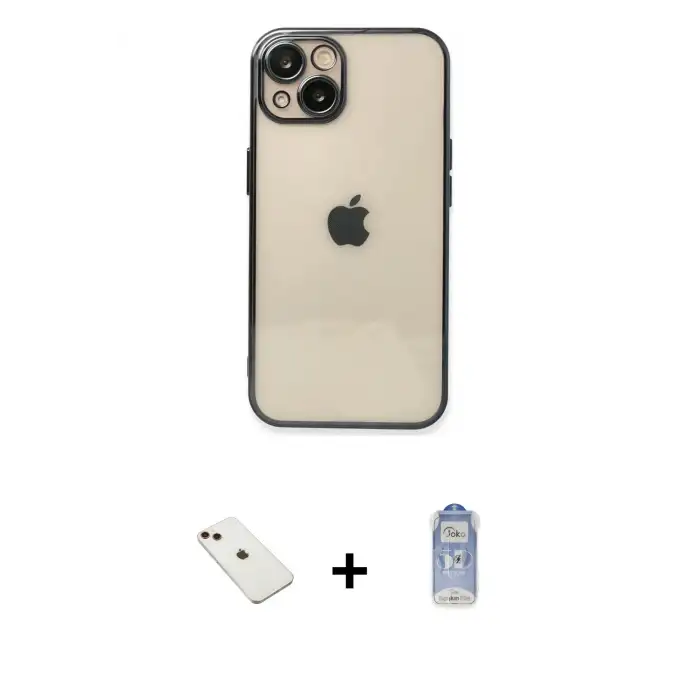 ieg™ iPhone 14 Kılıf Vadi Minimal - Siyah Joko Magic 5D Cam + Diamond Kamera Lens - KI