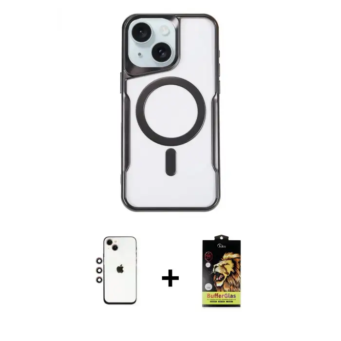 ieg™ iPhone 14 Kılıf Yadigar Klasik Özel Seri - Siyah Buffer Cam Ekran Koruyucu + Shine Kamera Lens - GI