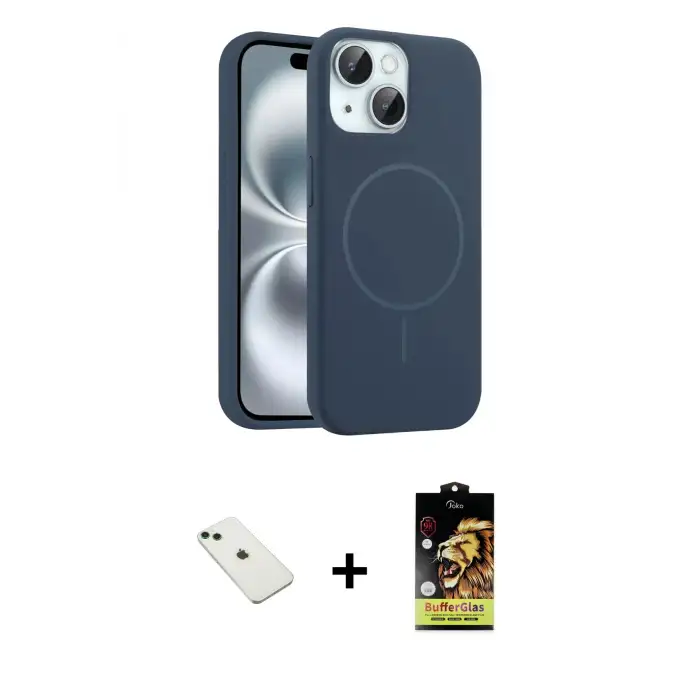 ieg™ iPhone 14 Kılıf Yankı Form Serisi - Siyah Buffer Cam Ekran Koruyucu + Diamond Kamera Lens - YL