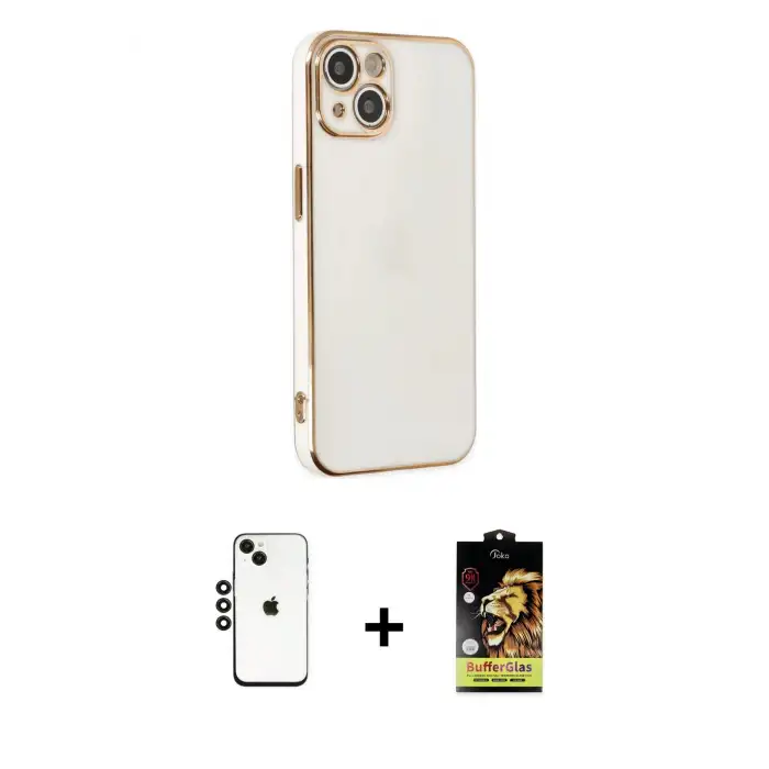 ieg™ iPhone 14 Kılıf Yankı Serisi - Siyah Buffer Cam Ekran Koruyucu + Shine Kamera Lens - SH