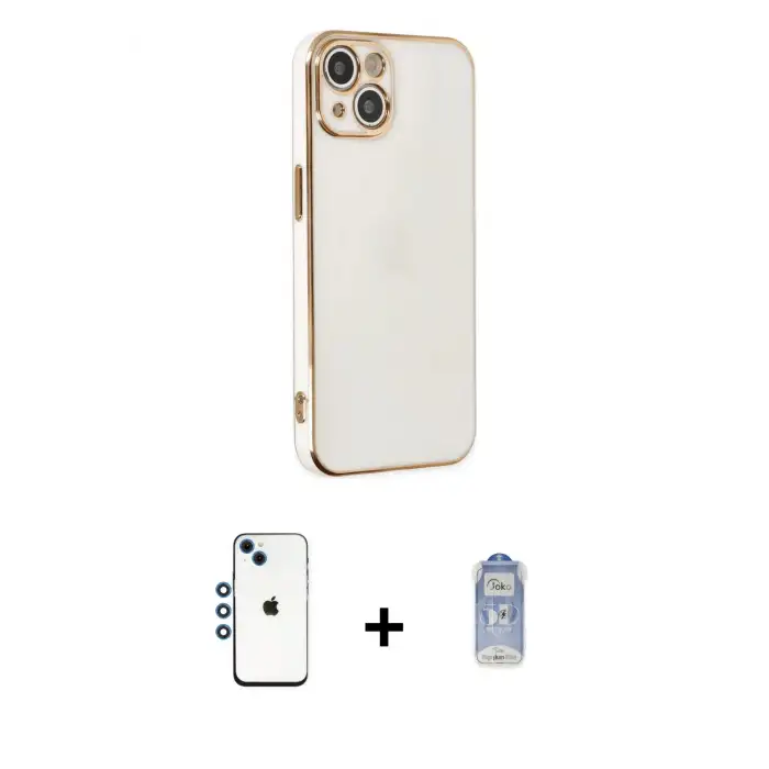 ieg™ iPhone 14 Kılıf Yankı Serisi - Siyah Joko Magic 5D Cam + Shine Kamera Lens - MI