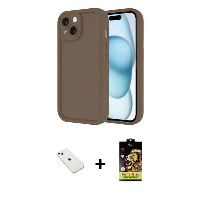 ieg™ iPhone 14 Kılıf Yankı Yansıma Özel Seri - Siyah Buffer Cam Ekran Koruyucu + Diamond Kamera Lens - PE