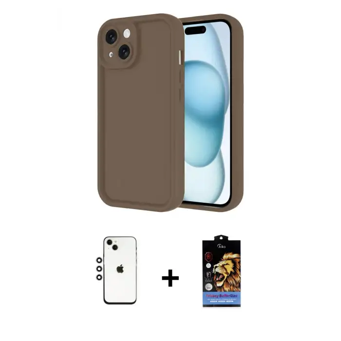 ieg™ iPhone 14 Kılıf Yankı Yansıma Özel Seri - Siyah Buffer Hayalet Cam Ekran Koruyucu + Shine Kamera Lens - GS