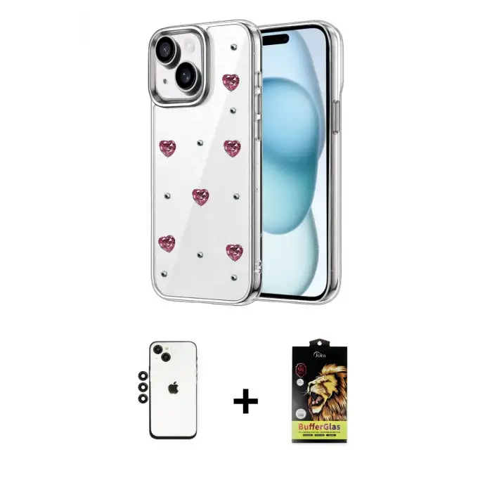 ieg™ iPhone 14 Kılıf Yörünge Form - Siyah Buffer Cam Ekran Koruyucu + Shine Kamera Lens - SH