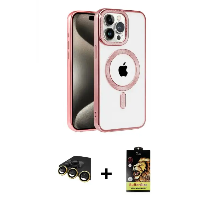 ieg™ iPhone 14 Pro Kılıf Eksen Form Koleksiyonu - Siyah Buffer Cam Ekran Koruyucu + Raze Metal Kamera Lens - GD
