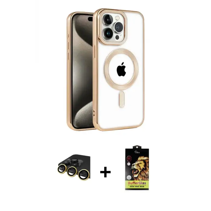 ieg™ iPhone 14 Pro Kılıf Eksen Form Koleksiyonu - Siyah Buffer Cam Ekran Koruyucu + Raze Metal Kamera Lens - GD