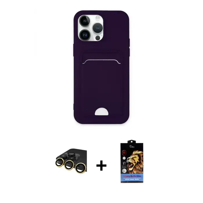 ieg™ iPhone 14 Pro Kılıf Vadi Çizgi Prime - Siyah Buffer Hayalet Cam Ekran Koruyucu + Raze Metal Kamera Lens - GD