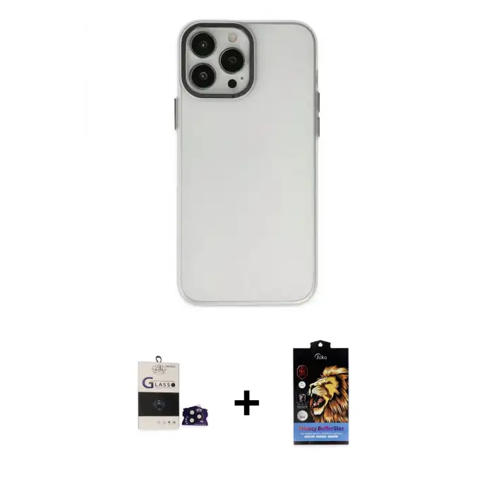ieg™ iPhone 14 Pro Max Kılıf Ahenk Çizgi Prime - Siyah Buffer Hayalet Cam Ekran Koruyucu + Bilvis Titan Kamera Lens - SH