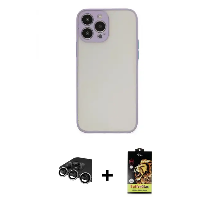 ieg™ iPhone 14 Pro Max Kılıf Ahenk Çizgi Serisi - Siyah Buffer Cam Ekran Koruyucu + Raze Metal Kamera Lens - GS