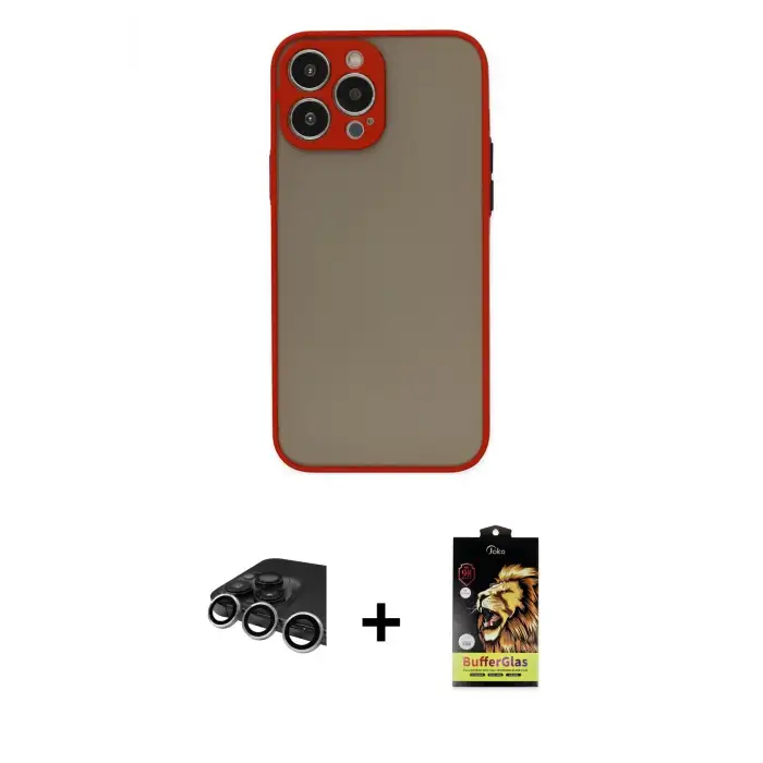 ieg™ iPhone 14 Pro Max Kılıf Ahenk Çizgi Serisi - Siyah Buffer Cam Ekran Koruyucu + Raze Metal Kamera Lens - GS