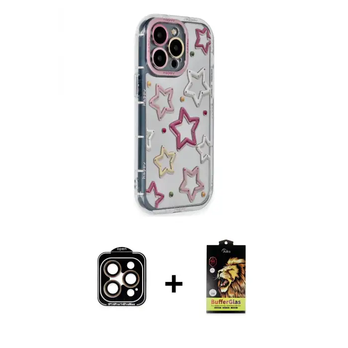 ieg™ iPhone 14 Pro Max Kılıf Ahenk Modern Serisi - Siyah Buffer Cam Ekran Koruyucu + PVD Metal Kamera Lens - TU