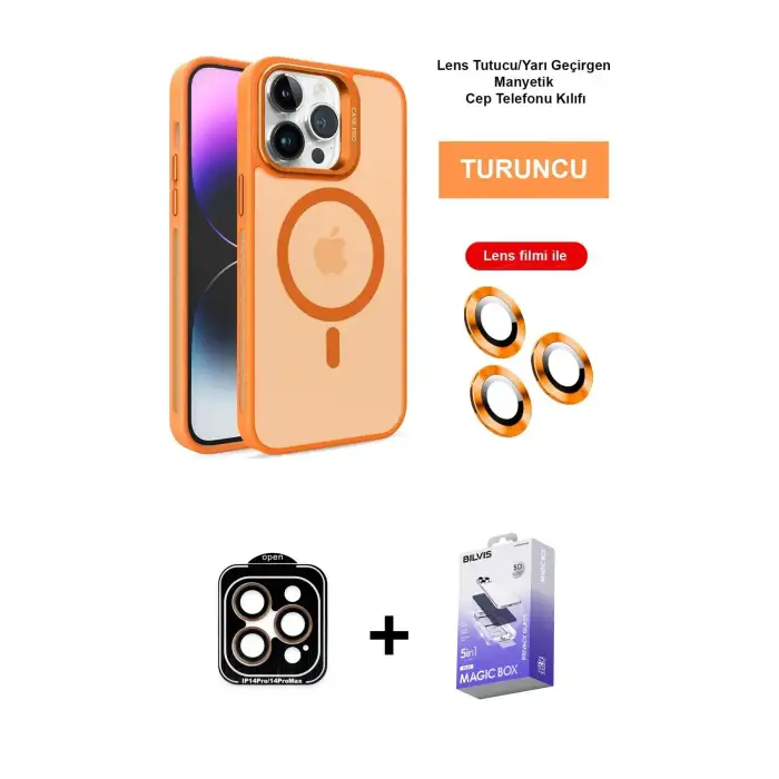 ieg™ iPhone 14 Pro Max Kılıf Akış Form - Siyah Bilvis 5in1 5D Magic Hayalet Cam Ekran Koruyucu + PVD Metal Kamera Lens - TU