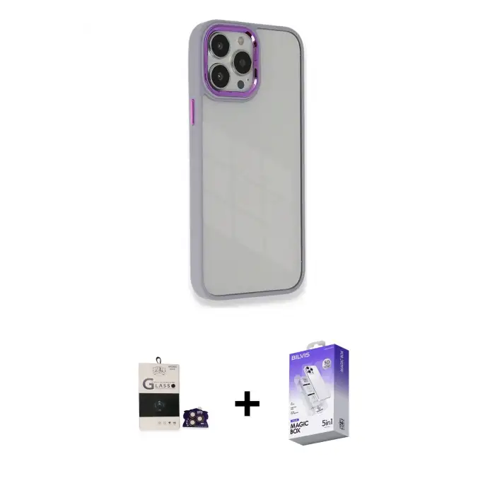 ieg™ iPhone 14 Pro Max Kılıf Eksen Doku Prime - Siyah Bilvis 5in1 3D Magic Cam Ekran Koruyucu + Bilvis Titan Kamera Lens - GD