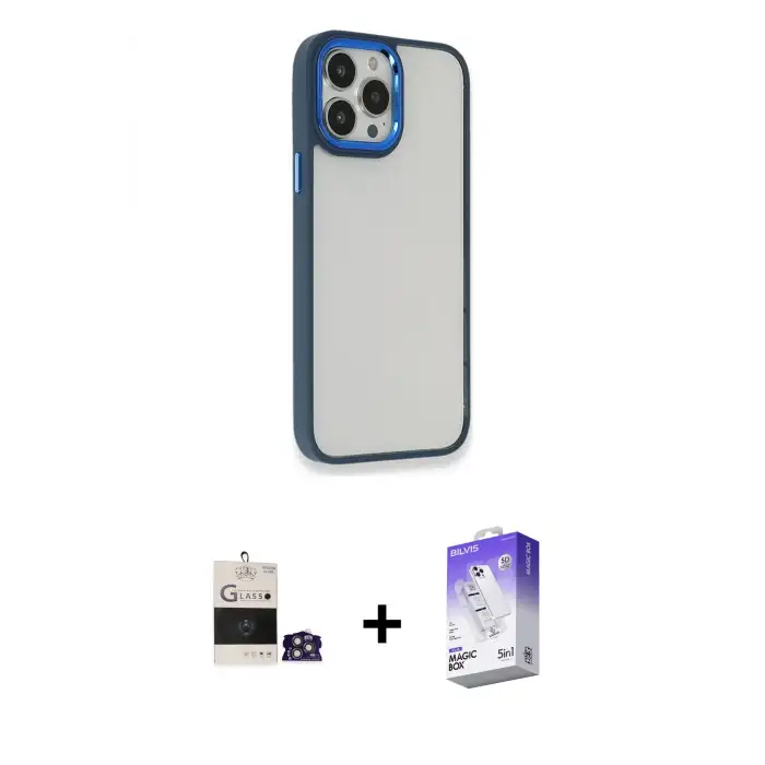 ieg™ iPhone 14 Pro Max Kılıf Eksen Doku Prime - Siyah Bilvis 5in1 3D Magic Cam Ekran Koruyucu + Bilvis Titan Kamera Lens - GS