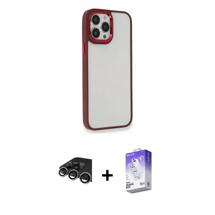 ieg™ iPhone 14 Pro Max Kılıf Eksen Doku Prime - Siyah Bilvis 5in1 3D Magic Cam Ekran Koruyucu + Raze Metal Kamera Lens - GS