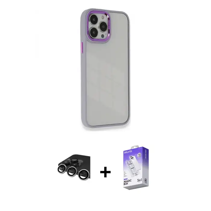 ieg™ iPhone 14 Pro Max Kılıf Eksen Doku Prime - Siyah Bilvis 5in1 3D Magic Cam Ekran Koruyucu + Raze Metal Kamera Lens - GS