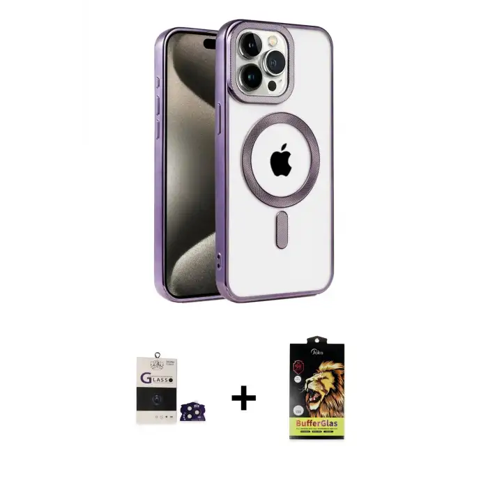 ieg™ iPhone 14 Pro Max Kılıf Eksen Form Koleksiyonu - Siyah Buffer Cam Ekran Koruyucu + Bilvis Titan Kamera Lens - DNMR