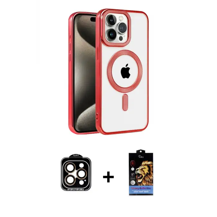 ieg™ iPhone 14 Pro Max Kılıf Eksen Form Koleksiyonu - Siyah Buffer Hayalet Cam Ekran Koruyucu + PVD Metal Kamera Lens - TU