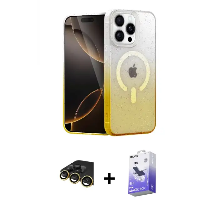 ieg™ iPhone 14 Pro Max Kılıf Eksen Minimal Özel Seri - Siyah Bilvis 5in1 5D Magic Hayalet Cam Ekran Koruyucu + Raze Metal Kamera Lens - GD