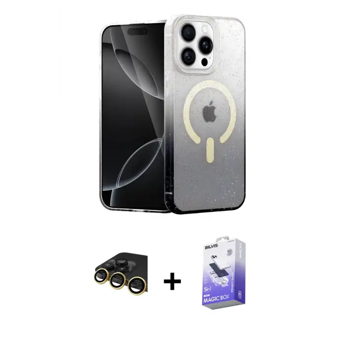 ieg™ iPhone 14 Pro Max Kılıf Eksen Minimal Özel Seri - Siyah Bilvis 5in1 5D Magic Hayalet Cam Ekran Koruyucu + Raze Metal Kamera Lens - GD