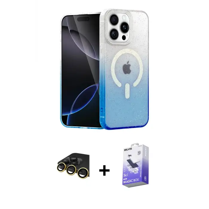 ieg™ iPhone 14 Pro Max Kılıf Eksen Minimal Özel Seri - Siyah Bilvis 5in1 5D Magic Hayalet Cam Ekran Koruyucu + Raze Metal Kamera Lens - GD