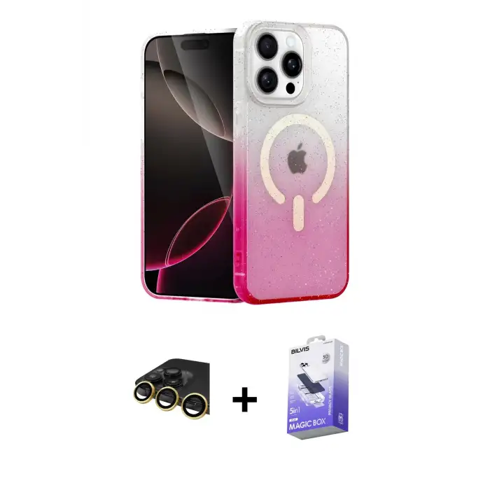 ieg™ iPhone 14 Pro Max Kılıf Eksen Minimal Özel Seri - Siyah Bilvis 5in1 5D Magic Hayalet Cam Ekran Koruyucu + Raze Metal Kamera Lens - GD