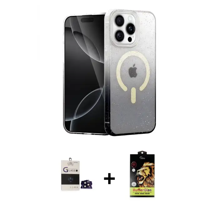 ieg™ iPhone 14 Pro Max Kılıf Eksen Minimal Özel Seri - Siyah Buffer Cam Ekran Koruyucu + Bilvis Titan Kamera Lens - SH