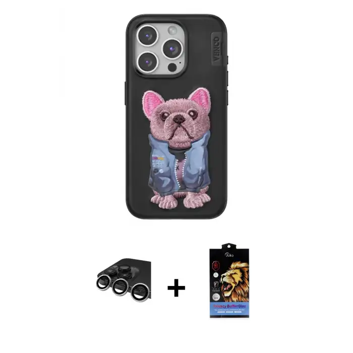 ieg™ iPhone 14 Pro Max Kılıf İz Minimal Koleksiyonu - Siyah Buffer Hayalet Cam Ekran Koruyucu + Raze Metal Kamera Lens - GS