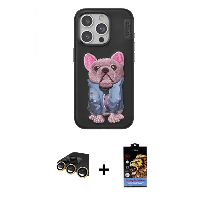 ieg™ iPhone 14 Pro Max Kılıf İz Minimal Koleksiyonu - Siyah Buffer Hayalet Cam Ekran Koruyucu + Raze Metal Kamera Lens - GD