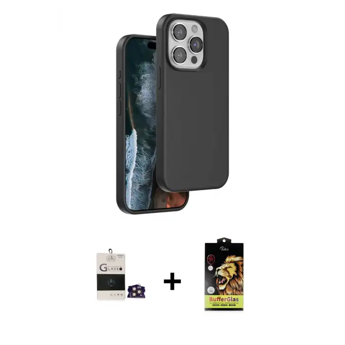 ieg™ iPhone 14 Pro Max Kılıf Kıvılcım Çizgi Serisi - Siyah Buffer Cam Ekran Koruyucu + Bilvis Titan Kamera Lens - GD