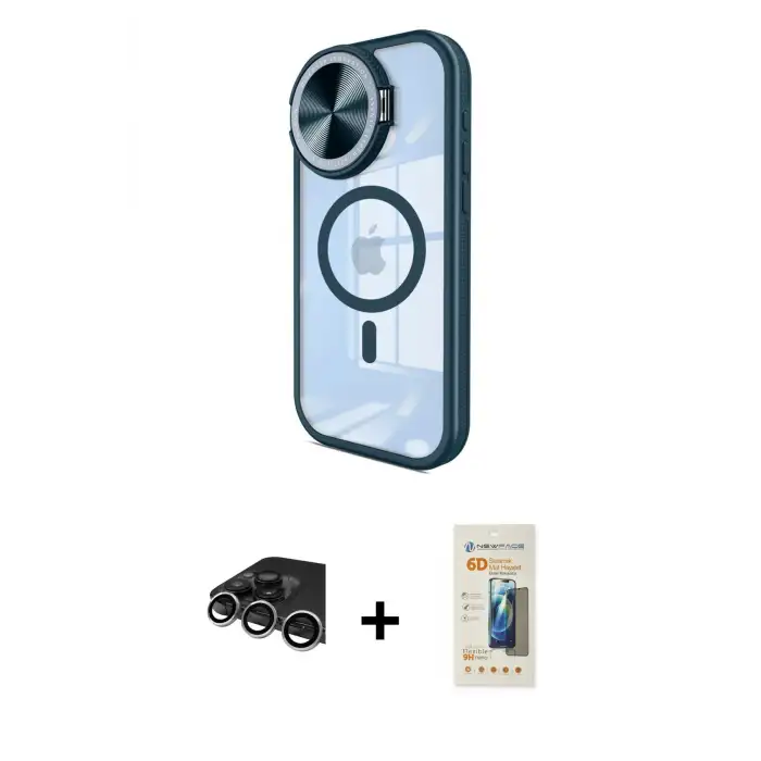 ieg™ iPhone 14 Pro Max Kılıf Kıvılcım Modern Koleksiyonu - Siyah 6D Mat Seramik Hayalet Nano Ekran Koruyucu + Raze Metal Kamera Lens - GS