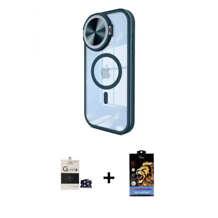 ieg™ iPhone 14 Pro Max Kılıf Kıvılcım Modern Koleksiyonu - Siyah Buffer Hayalet Cam Ekran Koruyucu + Bilvis Titan Kamera Lens - SH