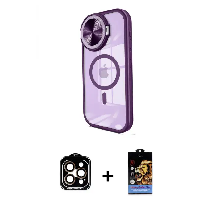 ieg™ iPhone 14 Pro Max Kılıf Kıvılcım Modern Koleksiyonu - Siyah Buffer Hayalet Cam Ekran Koruyucu + PVD Metal Kamera Lens - TU