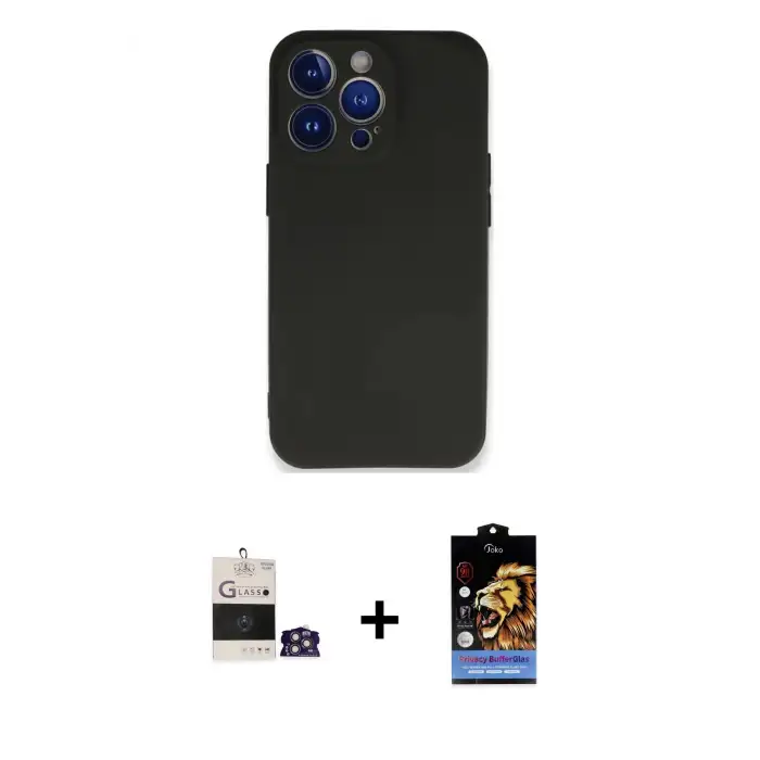 ieg™ iPhone 14 Pro Max Kılıf Kozmos Yansıma Özel Seri - Siyah Buffer Hayalet Cam Ekran Koruyucu + Bilvis Titan Kamera Lens - GS