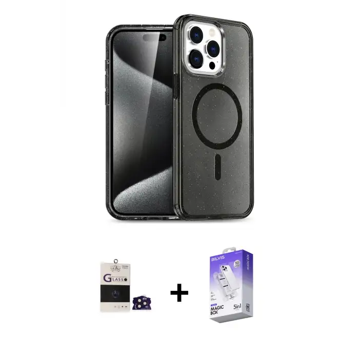 ieg™ iPhone 14 Pro Max Kılıf Nova Asil Prime - Siyah Bilvis 5in1 3D Magic Cam Ekran Koruyucu + Bilvis Titan Kamera Lens - DNMR