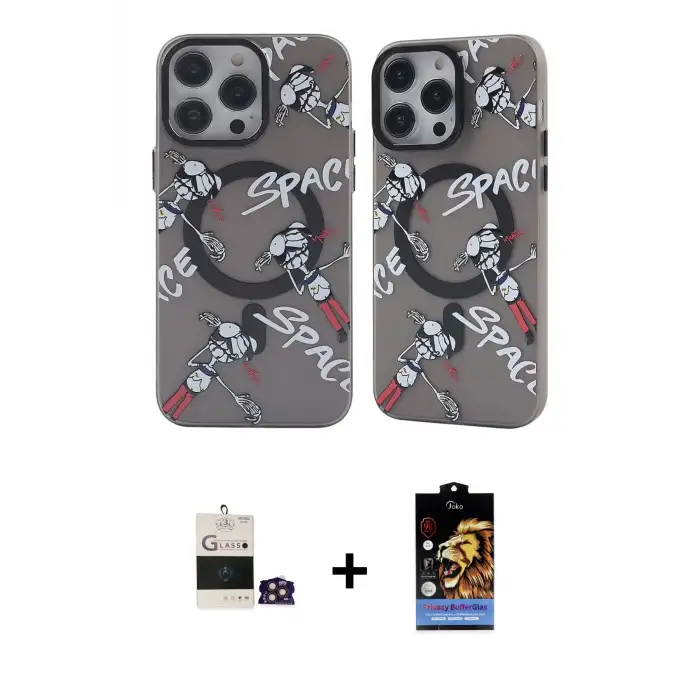 ieg™ iPhone 14 Pro Max Kılıf Nova Doku Koleksiyonu - Siyah Buffer Hayalet Cam Ekran Koruyucu + Bilvis Titan Kamera Lens - GD