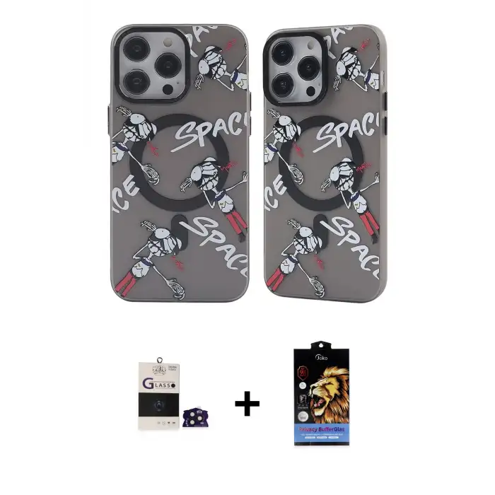 ieg™ iPhone 14 Pro Max Kılıf Nova Doku Koleksiyonu - Siyah Buffer Hayalet Cam Ekran Koruyucu + Bilvis Titan Kamera Lens - DNMR