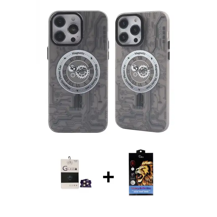 ieg™ iPhone 14 Pro Max Kılıf Nova Doku Koleksiyonu - Siyah Buffer Hayalet Cam Ekran Koruyucu + Bilvis Titan Kamera Lens - GD