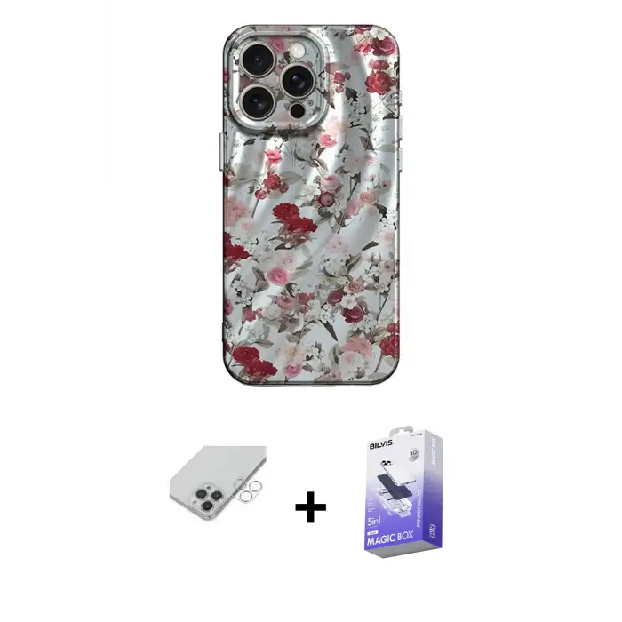 ieg™ iPhone 14 Pro Max Kılıf Nova Doku Prime - Siyah Bilvis 5in1 5D Magic Hayalet Cam Ekran Koruyucu + Band Metal Kamera Lens - GS