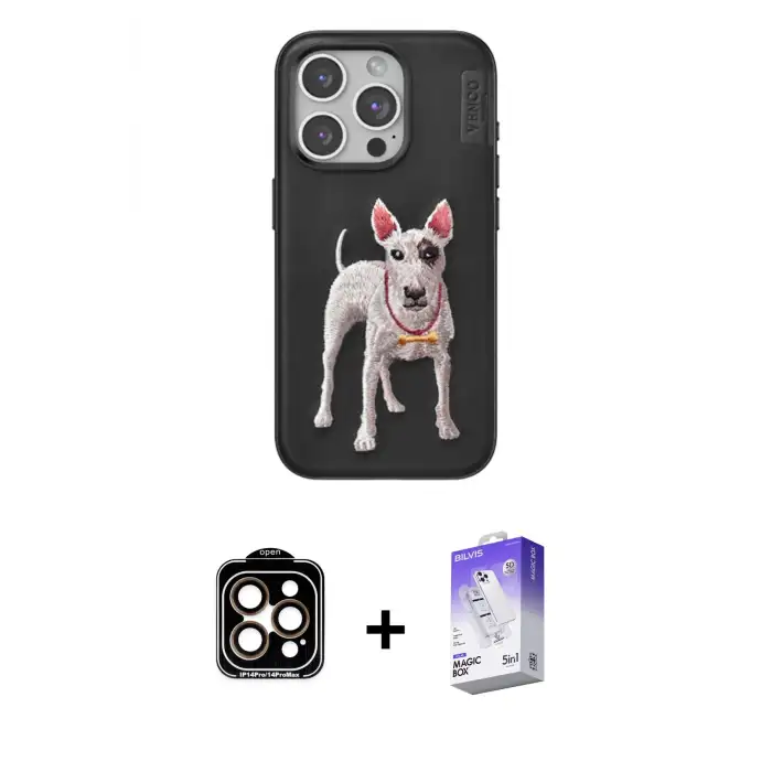 ieg™ iPhone 14 Pro Max Kılıf Nova Form Koleksiyonu - Siyah Bilvis 5in1 3D Magic Cam Ekran Koruyucu + PVD Metal Kamera Lens - TU
