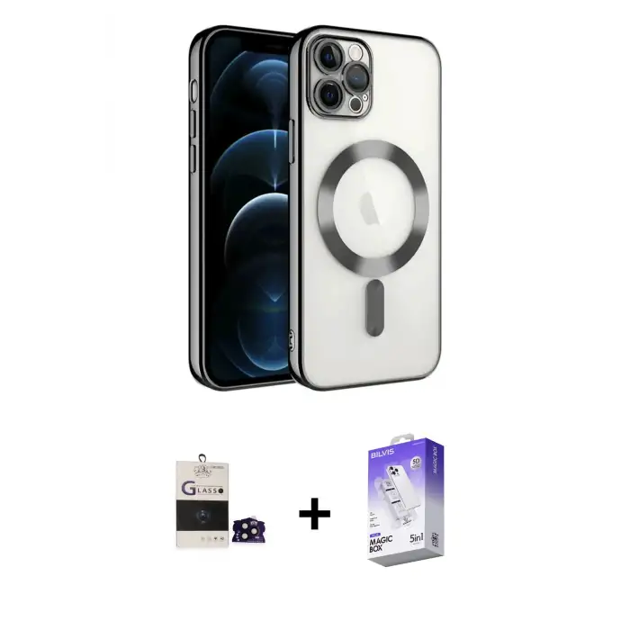 ieg™ iPhone 14 Pro Max Kılıf Nova Işık Özel Seri - Siyah Bilvis 5in1 3D Magic Cam Ekran Koruyucu + Bilvis Titan Kamera Lens - SH