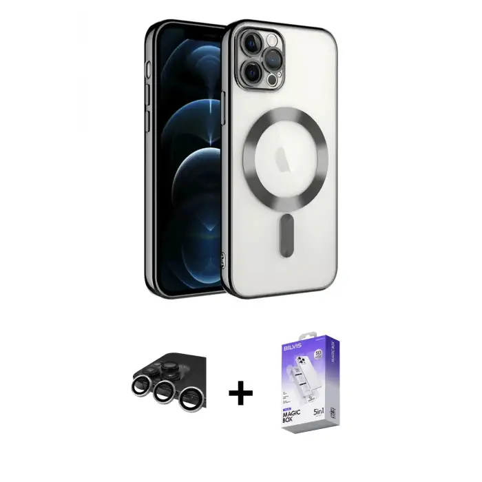 ieg™ iPhone 14 Pro Max Kılıf Nova Işık Özel Seri - Siyah Bilvis 5in1 3D Magic Cam Ekran Koruyucu + Raze Metal Kamera Lens - GS