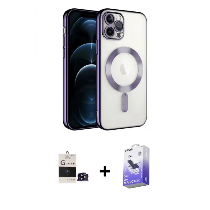ieg™ iPhone 14 Pro Max Kılıf Nova Işık Özel Seri - Siyah Bilvis 5in1 5D Magic Hayalet Cam Ekran Koruyucu + Bilvis Titan Kamera Lens - SH