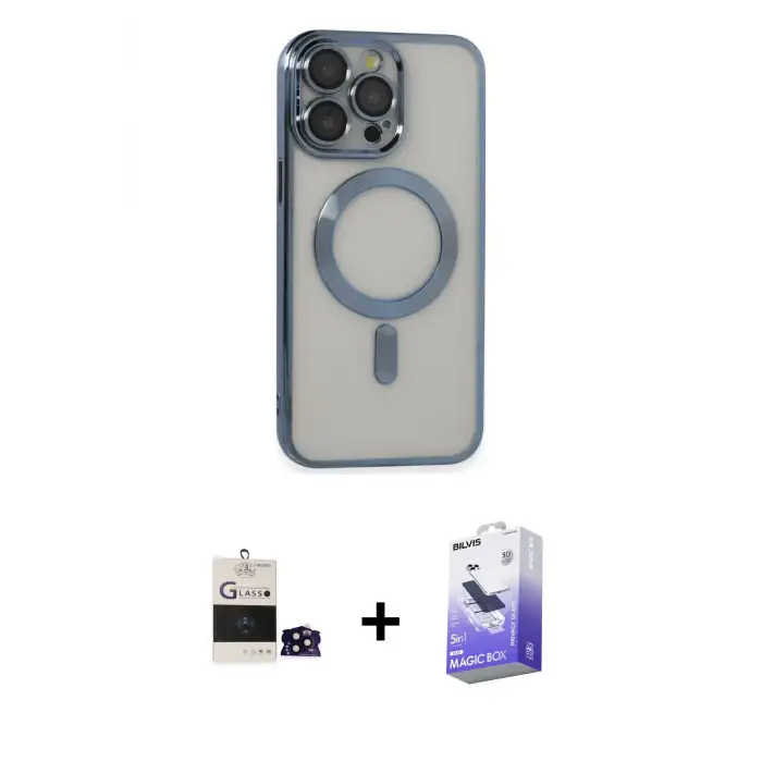 ieg™ iPhone 14 Pro Max Kılıf Nova Işık Özel Seri - Siyah Bilvis 5in1 5D Magic Hayalet Cam Ekran Koruyucu + Bilvis Titan Kamera Lens - SH