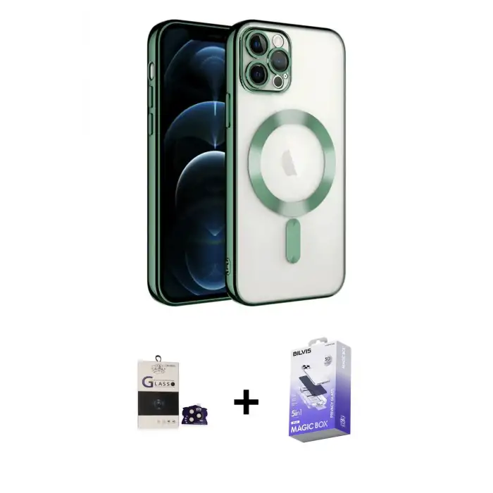 ieg™ iPhone 14 Pro Max Kılıf Nova Işık Özel Seri - Siyah Bilvis 5in1 5D Magic Hayalet Cam Ekran Koruyucu + Bilvis Titan Kamera Lens - SH