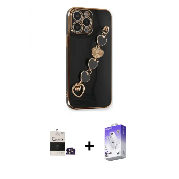 ieg™ iPhone 14 Pro Max Kılıf Nova Işık Prime - Siyah Bilvis 5in1 3D Magic Cam Ekran Koruyucu + Bilvis Titan Kamera Lens - GD