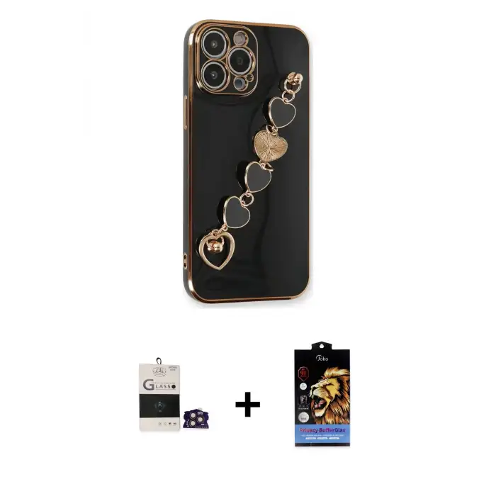 ieg™ iPhone 14 Pro Max Kılıf Nova Işık Prime - Siyah Buffer Hayalet Cam Ekran Koruyucu + Bilvis Titan Kamera Lens - GD