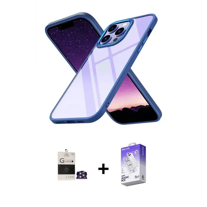 ieg™ iPhone 14 Pro Max Kılıf Nova Işık Serisi - Siyah Bilvis 5in1 3D Magic Cam Ekran Koruyucu + Bilvis Titan Kamera Lens - GS